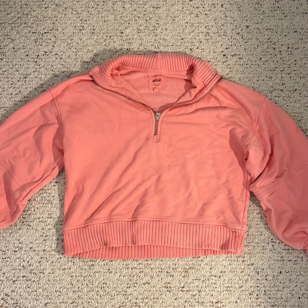 Aerie coral oversized quarter zip sweatshirt - Picture 1 of 2